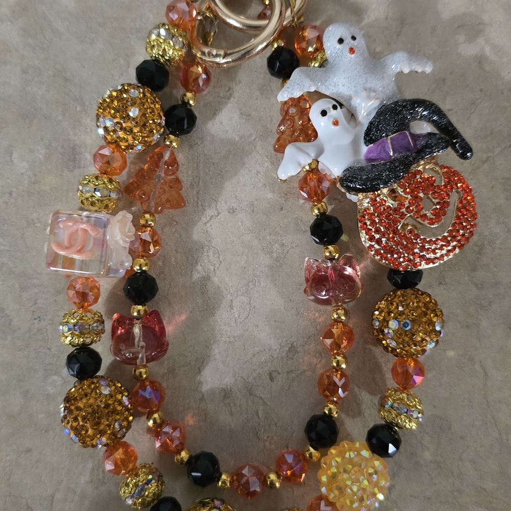 Halloween Purse Charm/Chain with Ghost and Pumpkin Accents